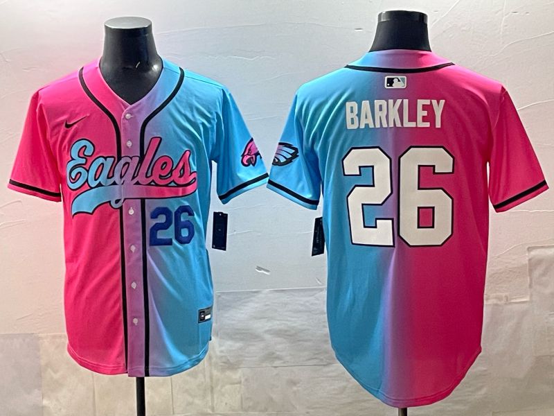 Men 2025 Philadelphia Eagles 26 Barkley Blue pink Nike Limited NFL Jersey style 05